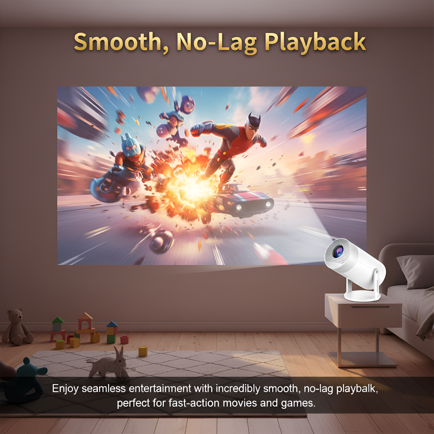 Brother eye 4k Mini projector 300 lumens , Built-in speaker , Pre installed Apps, up to 200 inch size display , 2gb ram 16gb rom ultra fast , All in One Super Mini Projector