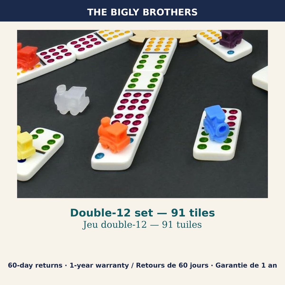 Family Game Night Kit — Mexican Train Dominoes Double-12 Set in Aluminum Case (91 Tiles) plus 7-in-1 Wooden Board Game Set with 3 Slide-Out Boards