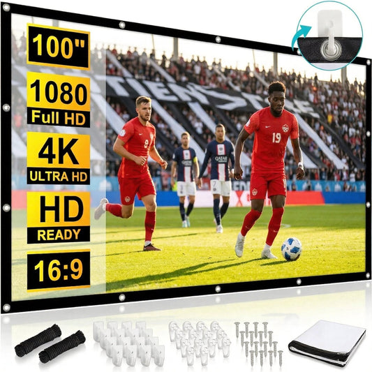 100-inch Projector Screen, Double-Sided Washable Indoor/Outdoor 16:9 Wall Mount Screen, Foldable Anti-Crease Portable Projector Screen for Home Theater, Gaming, Business, Weddings