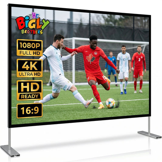 Projector Screen with Stand, 4K HD Indoor/Outdoor 16:9 Projection for Home Theater, Gaming, Business, Schools and Weddings, 3D Fast-Folding Projector Screen with Legs and Carry Bag