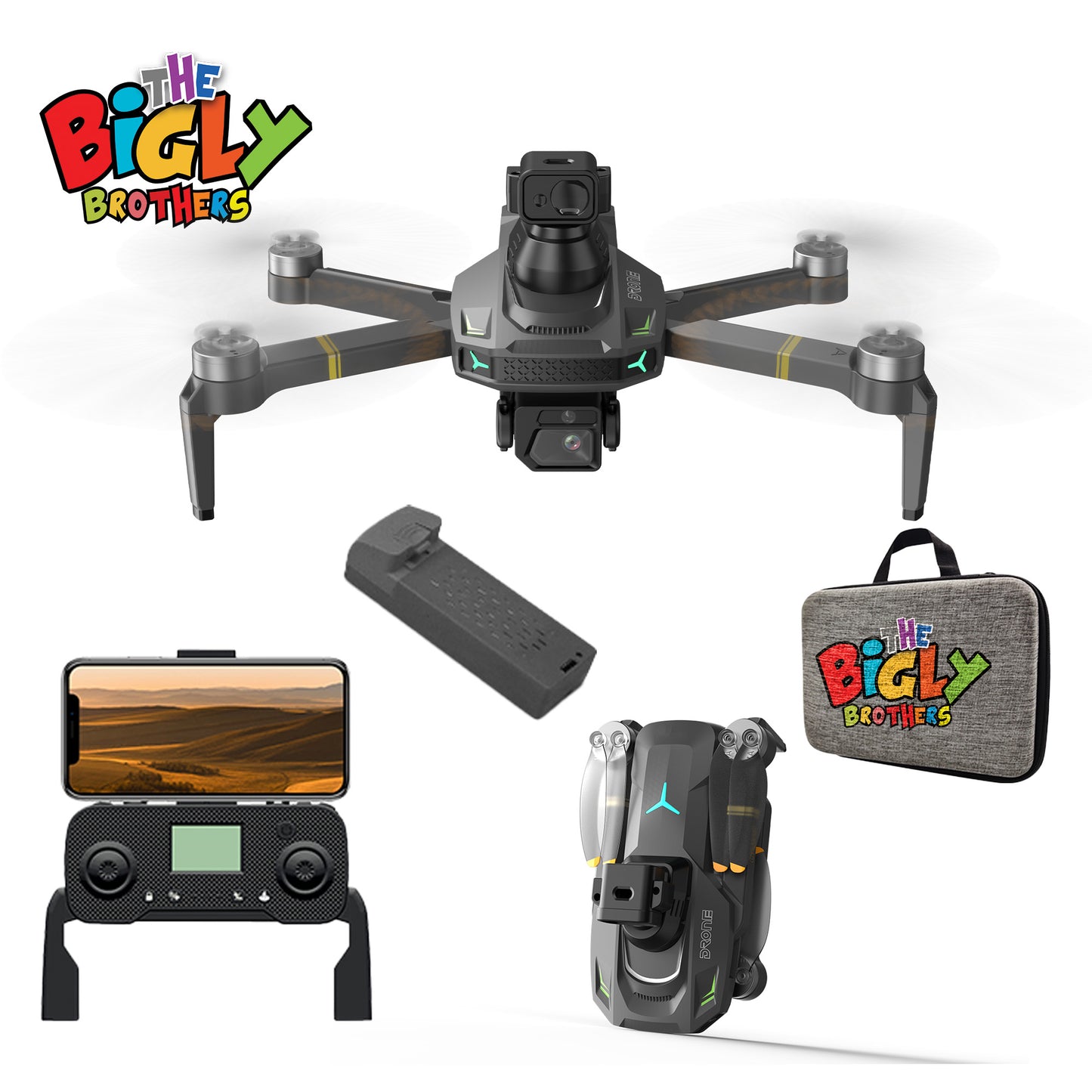 REFURBISHED: The Bigly Brothers E59 Mark III Delta Black Superior Edition, 30-Min Flight Time, Obstacle Avoidance Drone with Camera, 720 Degrees of Obstacle Avoidance Drone with Carrying Case Below 249g