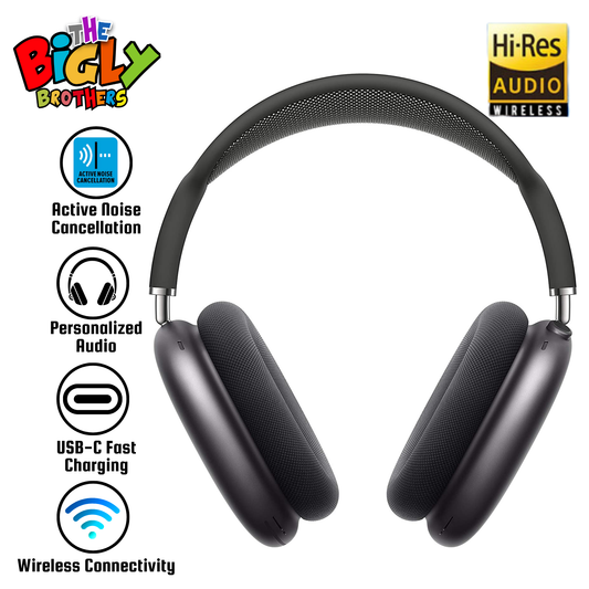 The Bigly Brothers AirPro 2.0 Wireless Over-Ear Headphones, Active Noise Cancellation, Personalized Audio, USB-C Charging, Compatible with Apple, Android, Xbox, PS5, PS4, PC, & Mac