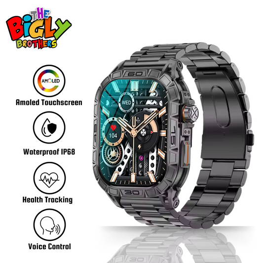 The Bigly Brothers All-in-1 Smart Watch, Men’s Watch Amoled Display with Call/Text, Heart Rate, Blood Pressure, Oxygen Level Monitor, Sleep Tracker, 110+ Sport Modes, IP68 Waterproof