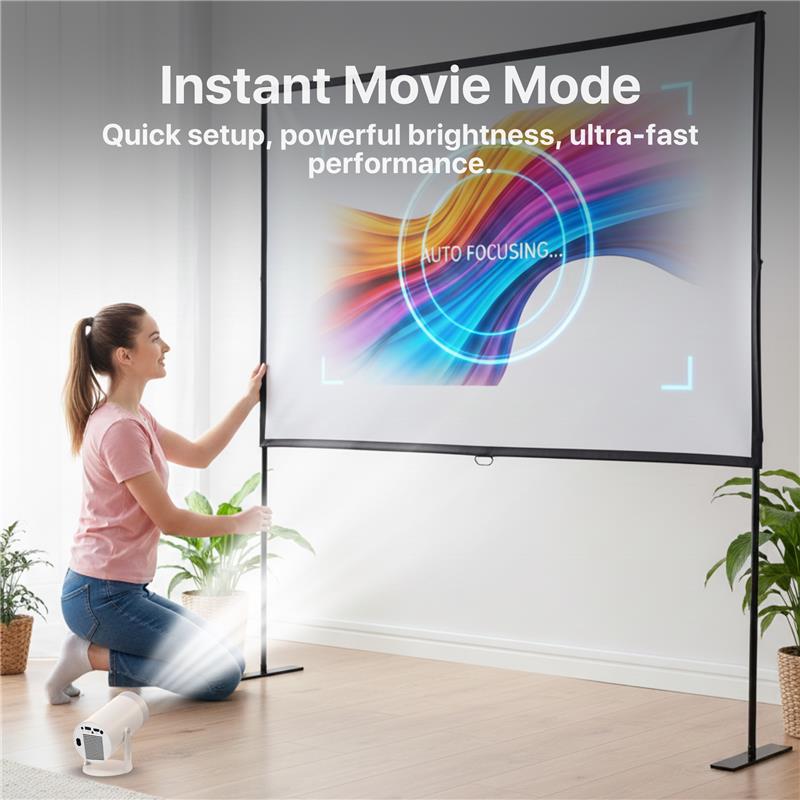 Projector Bundle - Projector Screen with Stand & Brother eye 4k Mini projector 300 lumens 2gb ram 16gb rom ultra fast , All in One Super Mini Projector