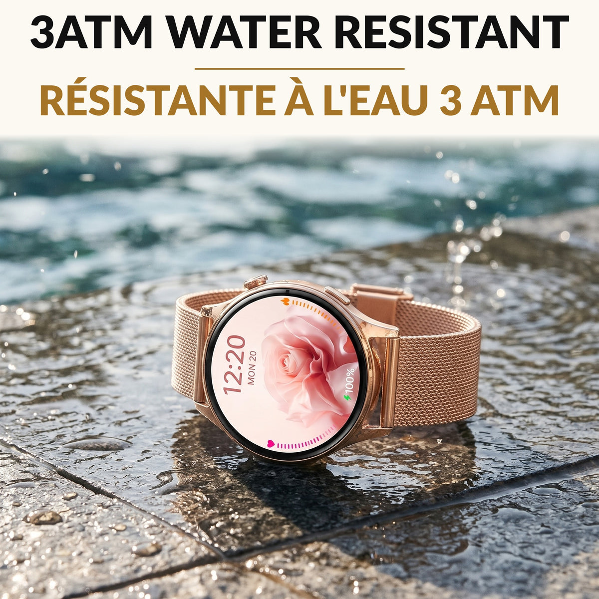 Women's Smart Watch with Bluetooth Calling 1.32 Inch AMOLED Round Display Rose Gold Steel Band Fitness Tracker Heart Rate Sleep 110 Sport Modes 3ATM