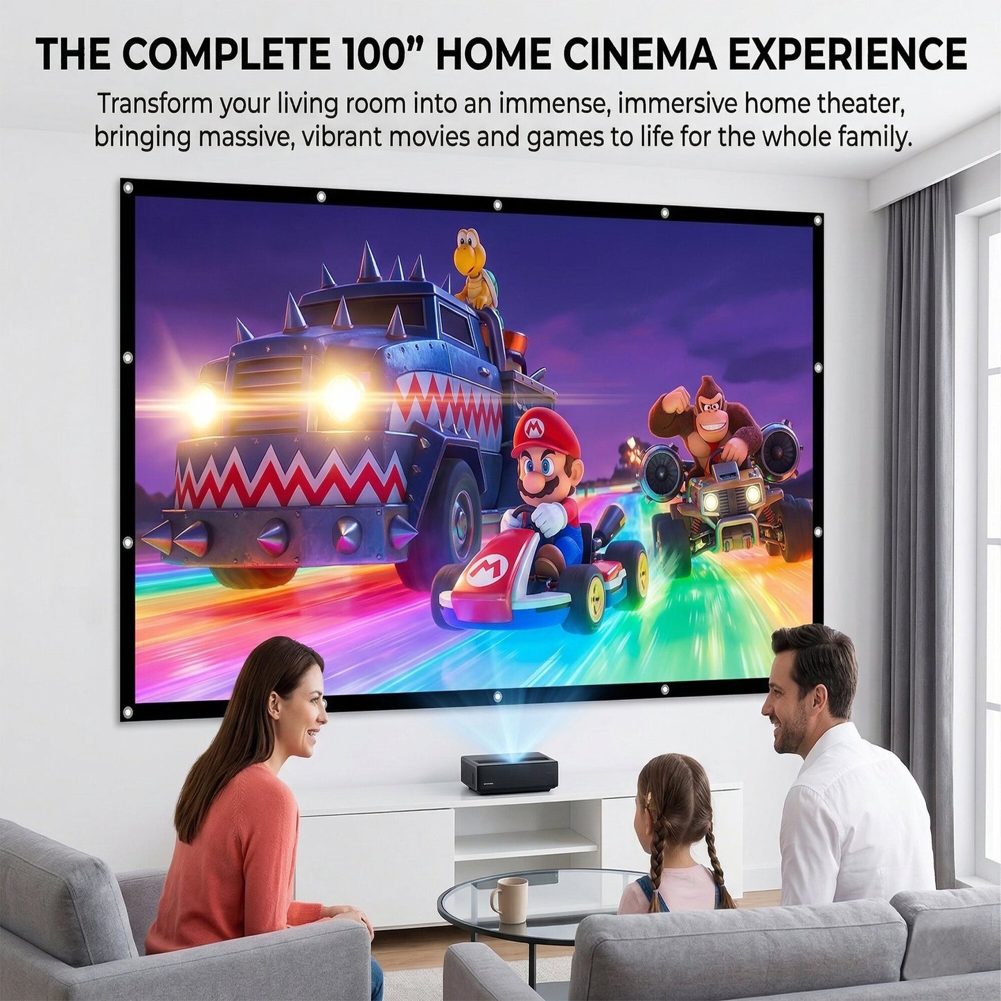 100-inch Projector Screen, Double-Sided Washable Indoor/Outdoor 16:9 Wall Mount Screen, Foldable Anti-Crease Portable Projector Screen for Home Theater, Gaming, Business, Weddings