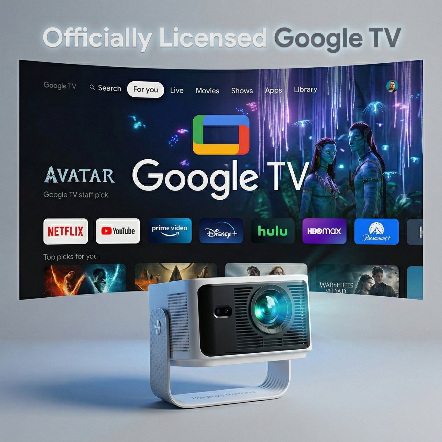 The Bigly Brothers 4K Smart Projector with WiFi & Bluetooth, Native HD Portable Home Theater Projector, Auto Keystone, Built-in Speakers, Compatible with iPhone, Android, TV Stick, Laptop