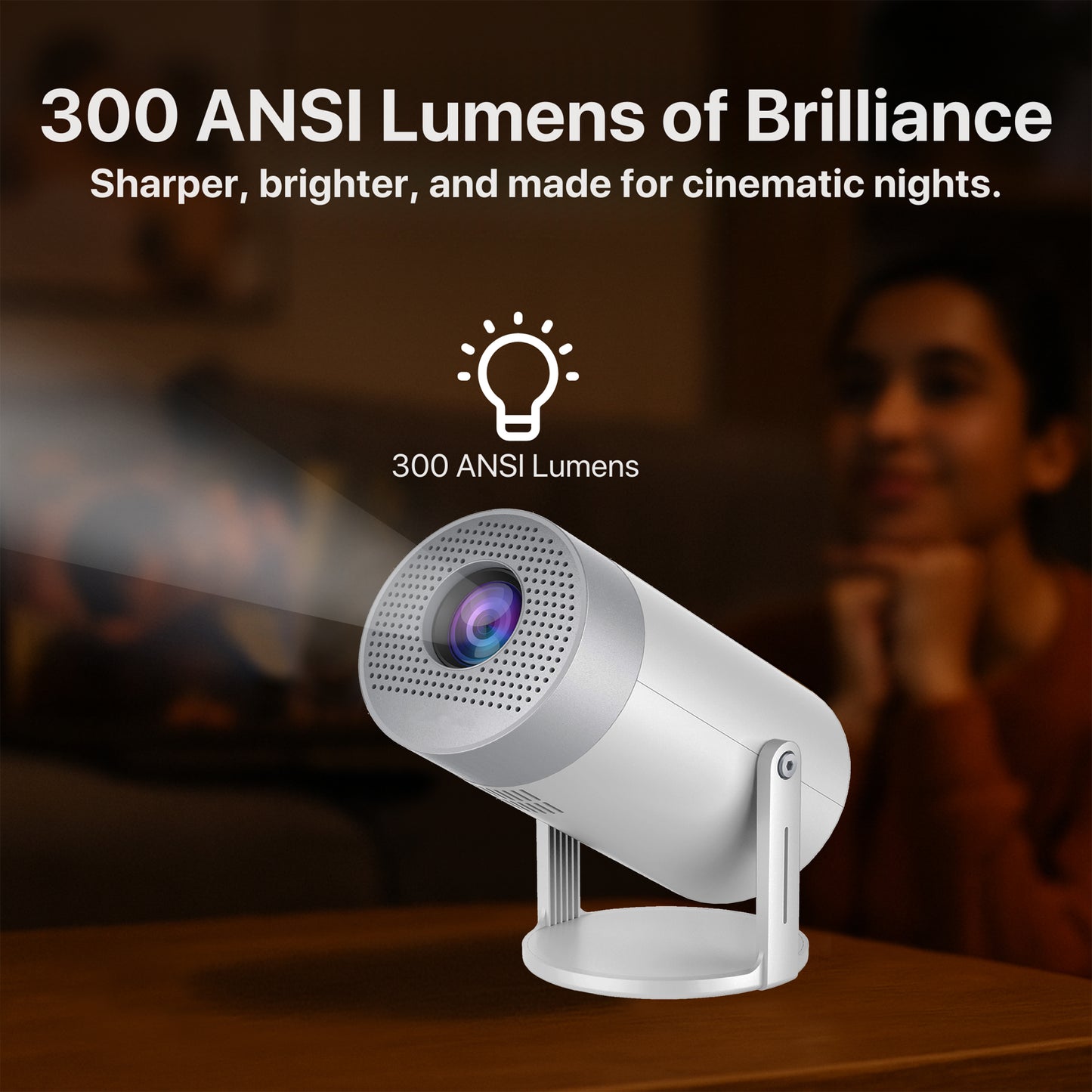 Brother eye 4k Mini projector 300 lumens , Built-in speaker , Pre installed Apps, up to 200 inch size display , 2gb ram ultra fast , All in One Super Mini Projector