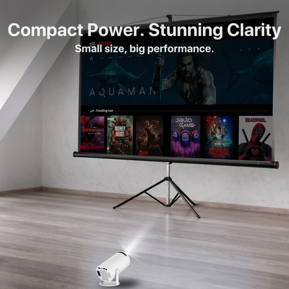 The Bigly Brothers Portable 4K Mini Projector with Wi-Fi, Bluetooth, Built-in Apps, Auto Keystone, Full HD 1080P Support, 180° Rotation, Works with TV Sticks, Smartphones, HDMI, and USB - White