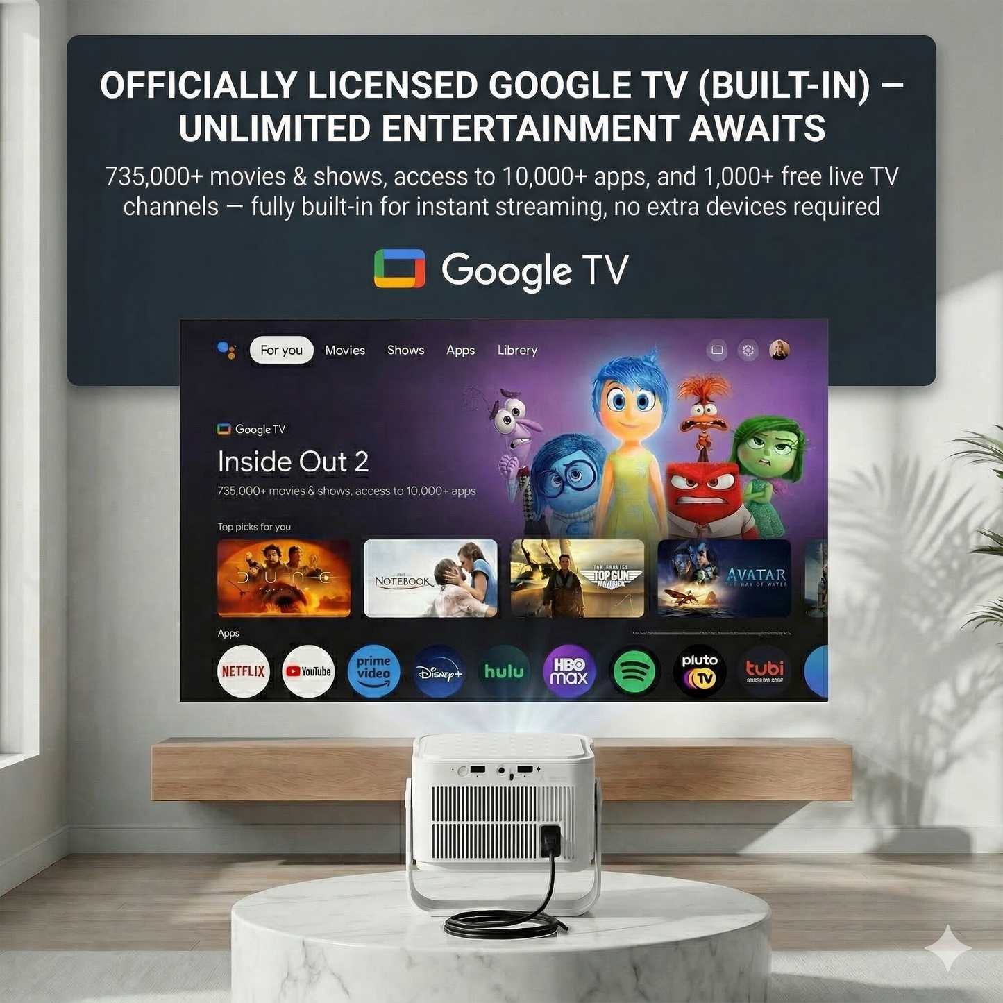 Brother Eye Mark III Elite Edition Officially Licensed Google TV 4K Smart Projector, 1500 Lumens, WiFi Bluetooth Portable Movie Projector with Auto Focus, Wireless Proyector for Phone/PC/Gaming