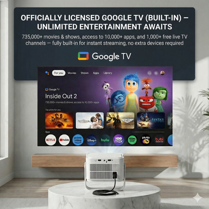 Brother Eye Mark III Elite Edition Officially Licensed Google TV 4K Smart Projector, 1500 Lumens, WiFi Bluetooth Portable Movie Projector with Auto Focus, Wireless Proyector for Phone/PC/Gaming