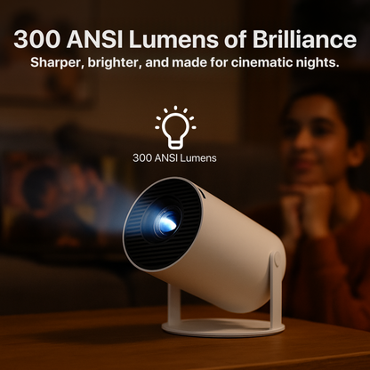 The Bigly Brothers Portable 4K Mini Projector with Wi-Fi, Bluetooth, Built-in Apps, Auto Keystone, Full HD 1080P Support, 180° Rotation, Works with TV Sticks, Smartphones, HDMI, and USB - White