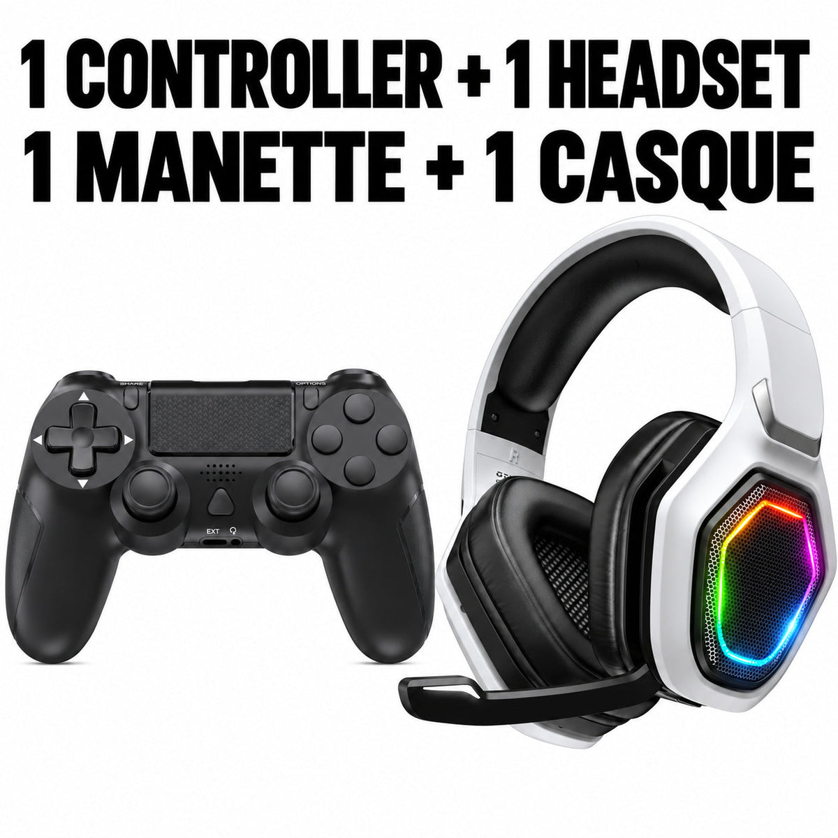 Strike Wireless Controller + Wireless Gaming Headset Gift Set — PS4/PC Controller (Dual Vibration, Touchpad, Micro-USB) + Headset for PS5/PS4/Switch/PC