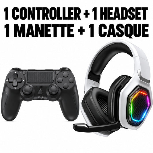 Strike Wireless Controller + Wireless Gaming Headset Gift Set — PS4/PC Controller (Dual Vibration, Touchpad, Micro-USB) + Headset for PS5/PS4/Switch/PC