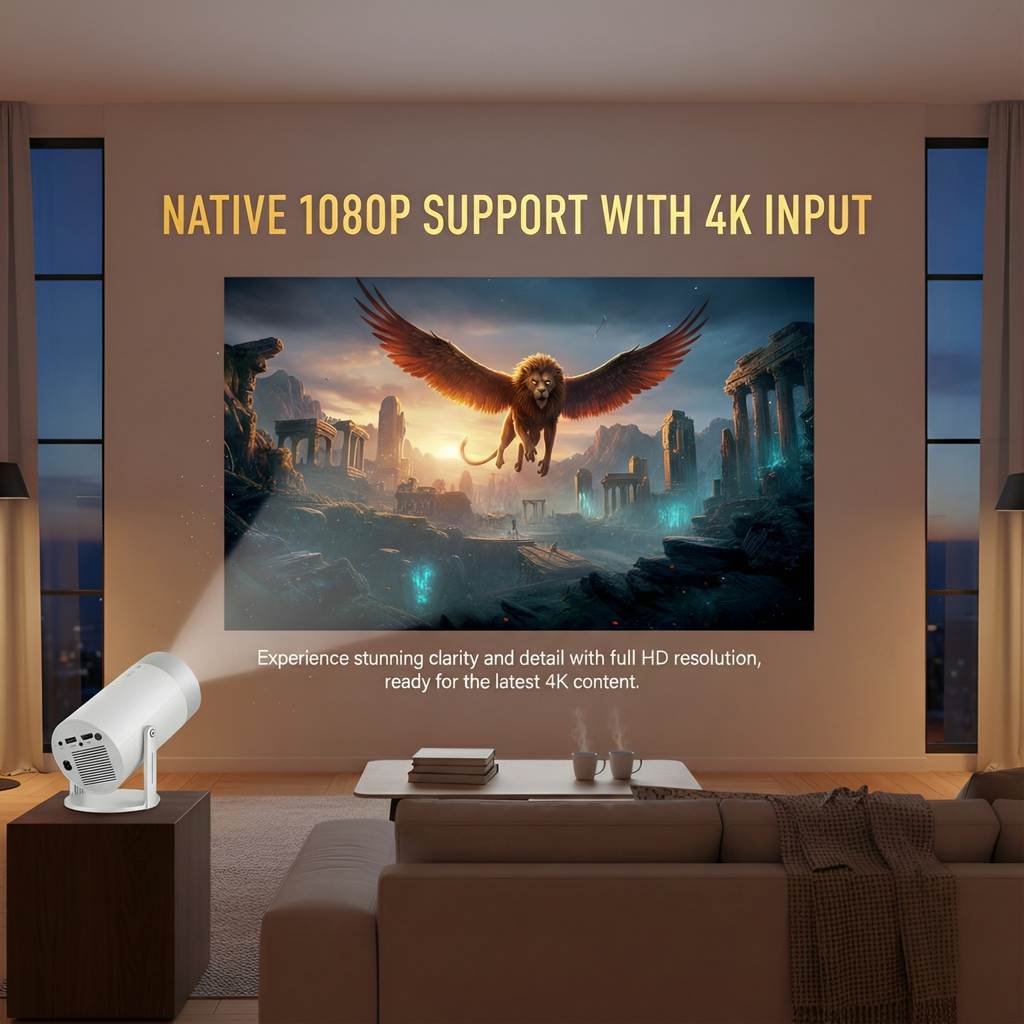 Brother eye 4k Mini projector 300 lumens , Built-in speaker , Pre installed Apps, up to 200 inch size display , 2gb ram 16gb rom ultra fast , All in One Super Mini Projector