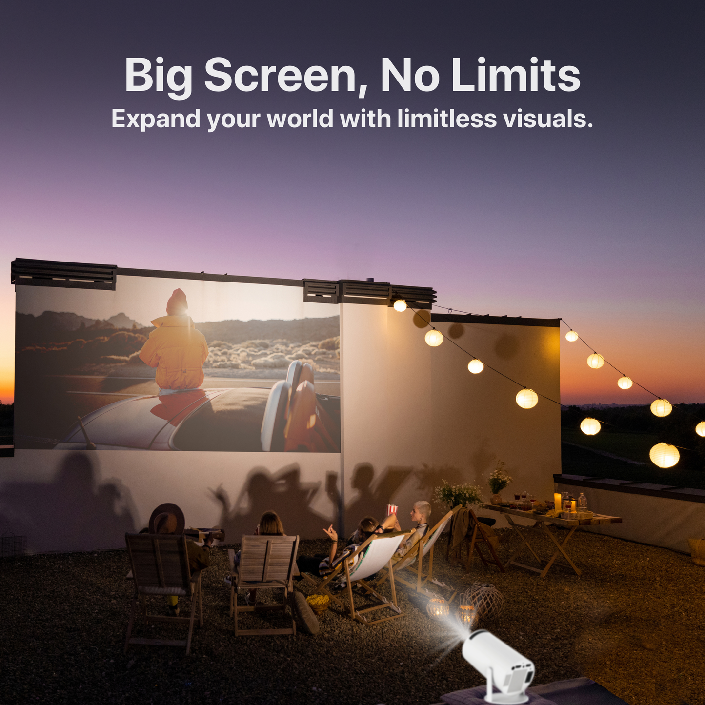 The Bigly Brothers Portable 4K Mini Projector with Wi-Fi, Bluetooth, Built-in Apps, Auto Keystone, Full HD 1080P Support, 180° Rotation, Works with TV Sticks, Smartphones, HDMI, and USB - White