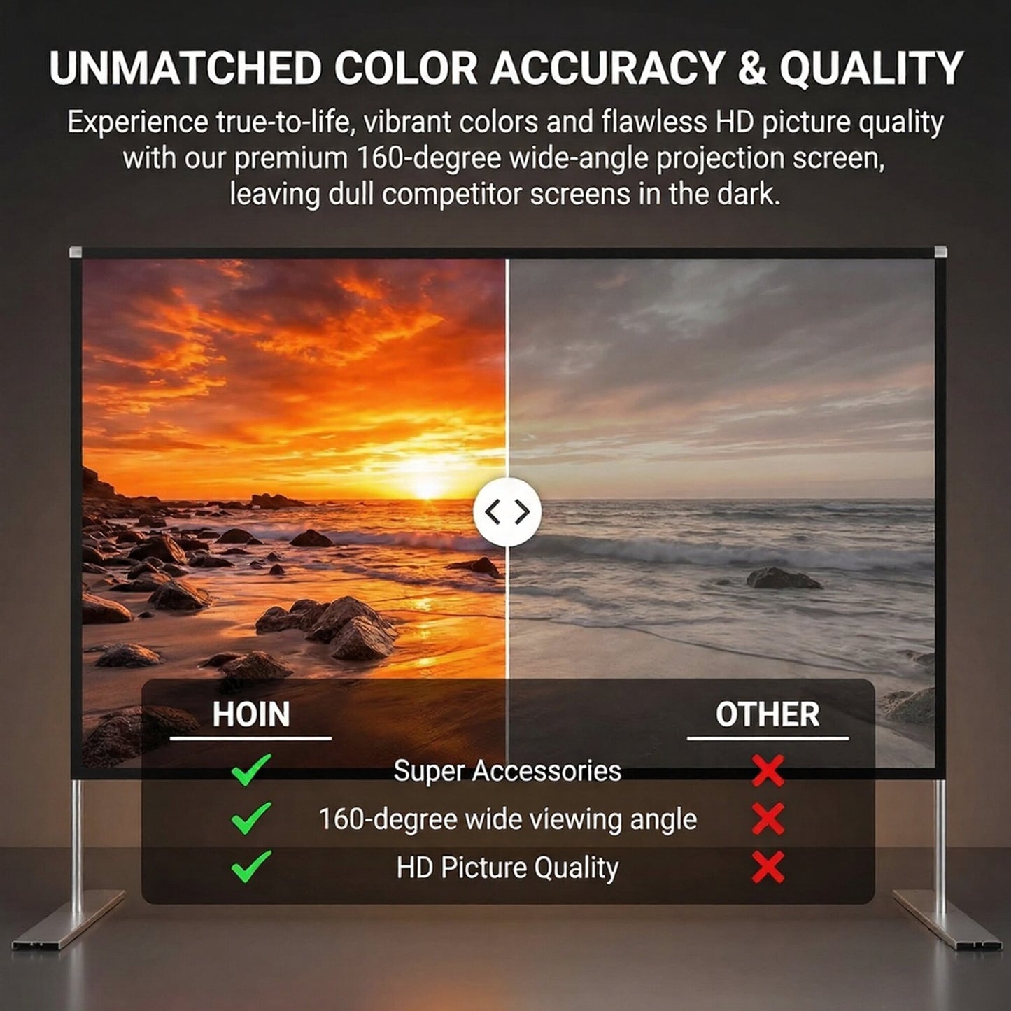 Projector Screen with Stand, 4K HD Indoor/Outdoor 16:9 Projection for Home Theater, Gaming, Business, Schools and Weddings, 3D Fast-Folding Projector Screen with Legs and Carry Bag