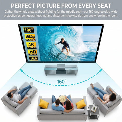 100-inch Projector Screen, Double-Sided Washable Indoor/Outdoor 16:9 Wall Mount Screen, Foldable Anti-Crease Portable Projector Screen for Home Theater, Gaming, Business, Weddings