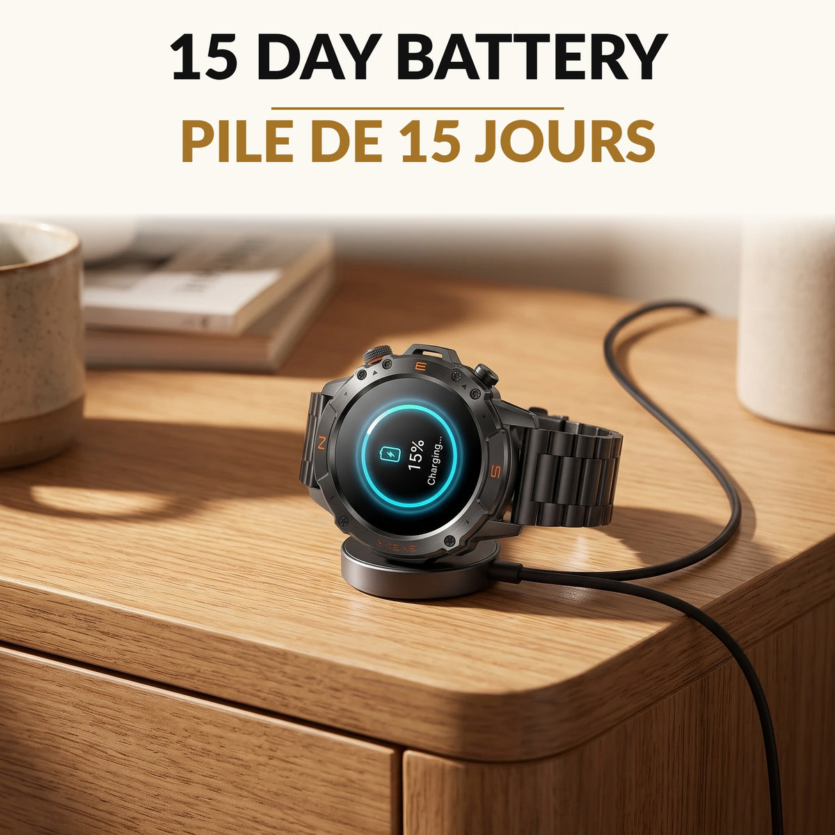 Rugged Smart Watch for Men 1.43 Inch AMOLED Always On Display 5ATM Waterproof 178 Sport Modes Bluetooth Calling 15 Day Battery with 2 Bands