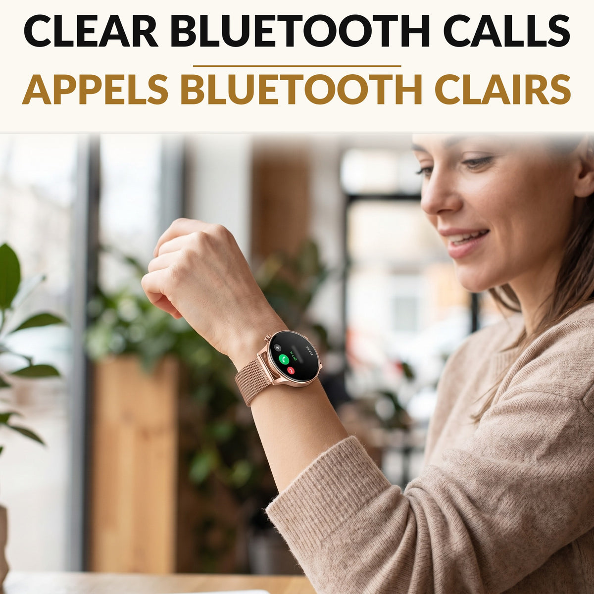 Women's Smart Watch with Bluetooth Calling 1.32 Inch AMOLED Round Display Rose Gold Steel Band Fitness Tracker Heart Rate Sleep 110 Sport Modes 3ATM