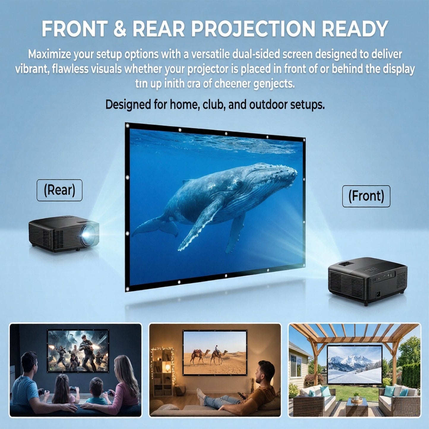 100-inch Projector Screen, Double-Sided Washable Indoor/Outdoor 16:9 Wall Mount Screen, Foldable Anti-Crease Portable Projector Screen for Home Theater, Gaming, Business, Weddings