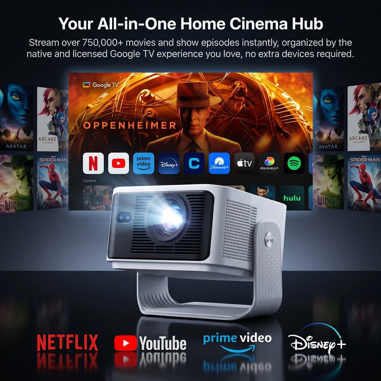 Brother Eye Mark III Elite Edition Officially Licensed Google TV 4K Smart Projector, 1500 Lumens, WiFi Bluetooth Portable Movie Projector with Auto Focus, Wireless Proyector for Phone/PC/Gaming