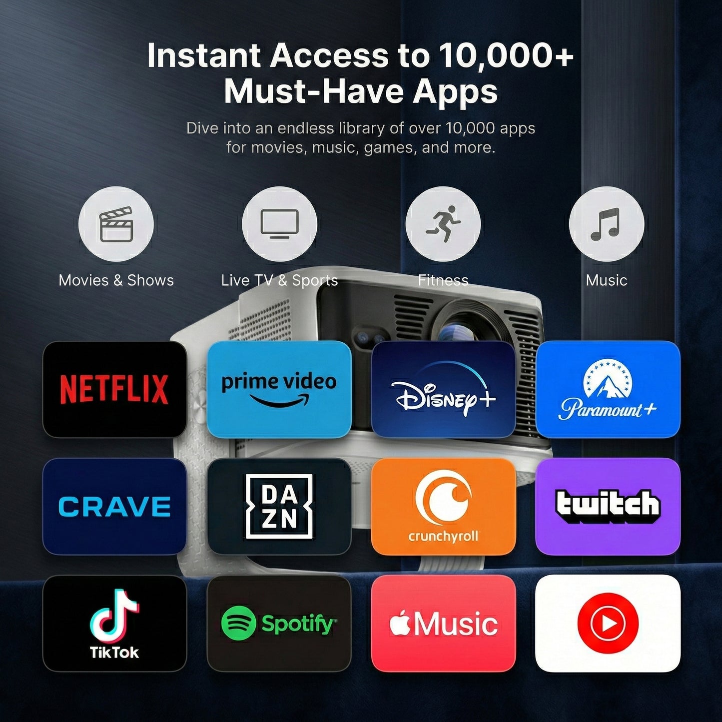 The Bigly Brothers 4K Smart Projector with WiFi & Bluetooth, Native HD Portable Home Theater Projector, Auto Keystone, Built-in Speakers, Compatible with iPhone, Android, TV Stick, Laptop