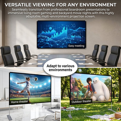Projector Screen with Stand, 4K HD Indoor/Outdoor 16:9 Projection for Home Theater, Gaming, Business, Schools and Weddings, 3D Fast-Folding Projector Screen with Legs and Carry Bag