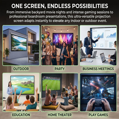 100-inch Projector Screen, Double-Sided Washable Indoor/Outdoor 16:9 Wall Mount Screen, Foldable Anti-Crease Portable Projector Screen for Home Theater, Gaming, Business, Weddings