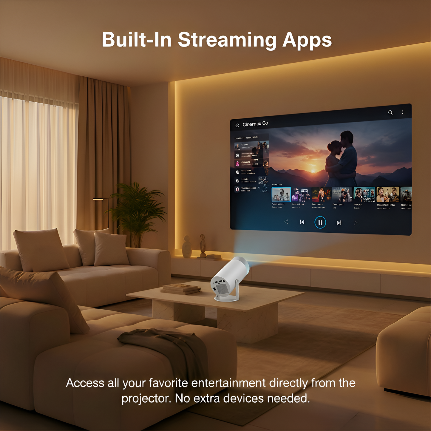 Brother eye 4k Mini projector 300 lumens , Built-in speaker , Pre installed Apps, up to 200 inch size display , 2gb ram 16gb rom ultra fast , All in One Super Mini Projector