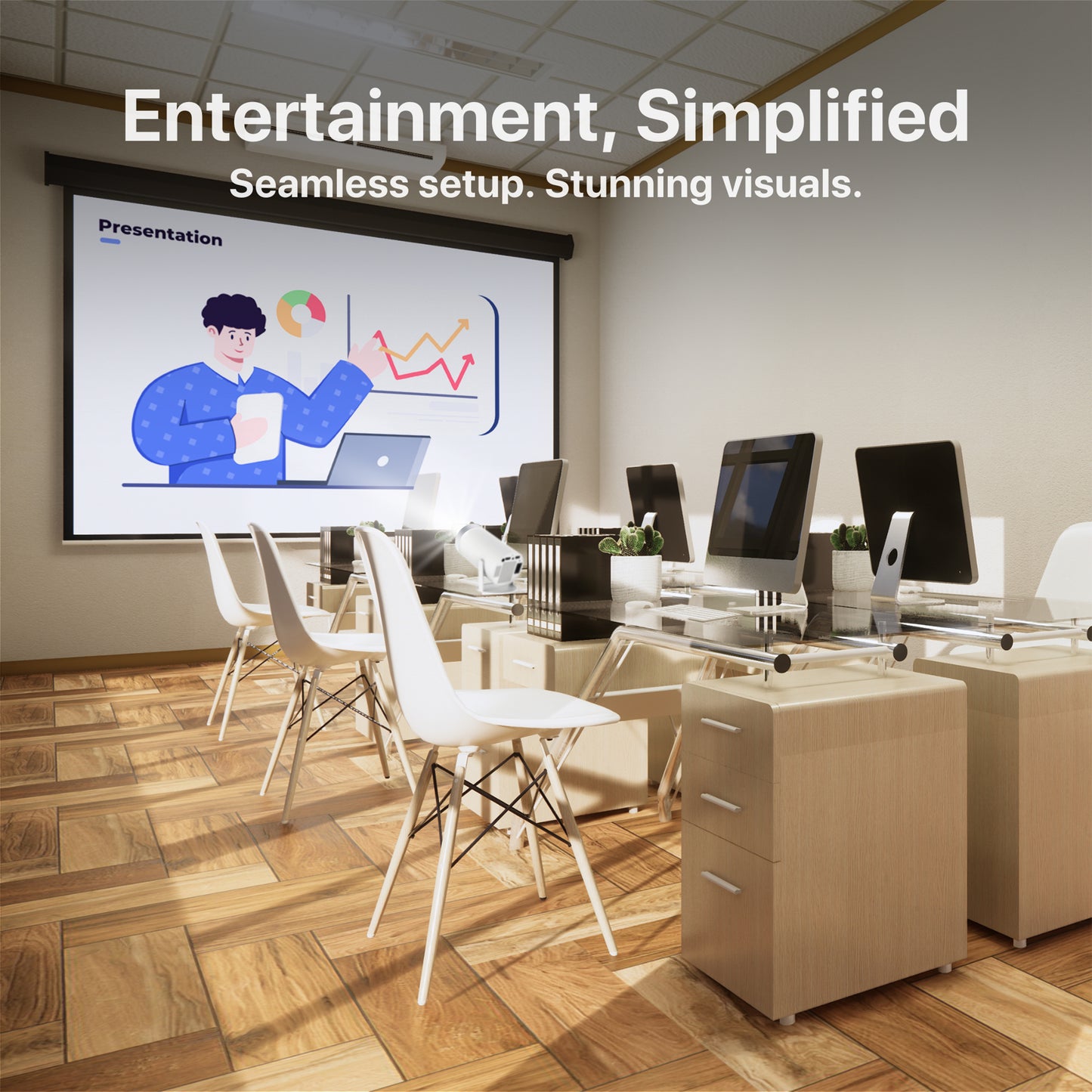 4K Mini Projector Bundle with 120" Wall Mount Screen - Complete Home Theater System