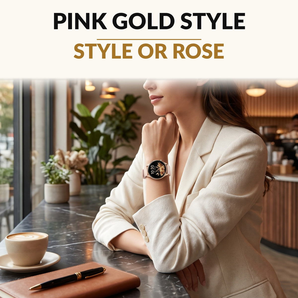 Women's Smart Watch Answer and Make Calls 1.32 Inch AMOLED Round Pink Gold Fitness Tracker Heart Rate Blood Oxygen Sleep 110 Sport Modes 3ATM
