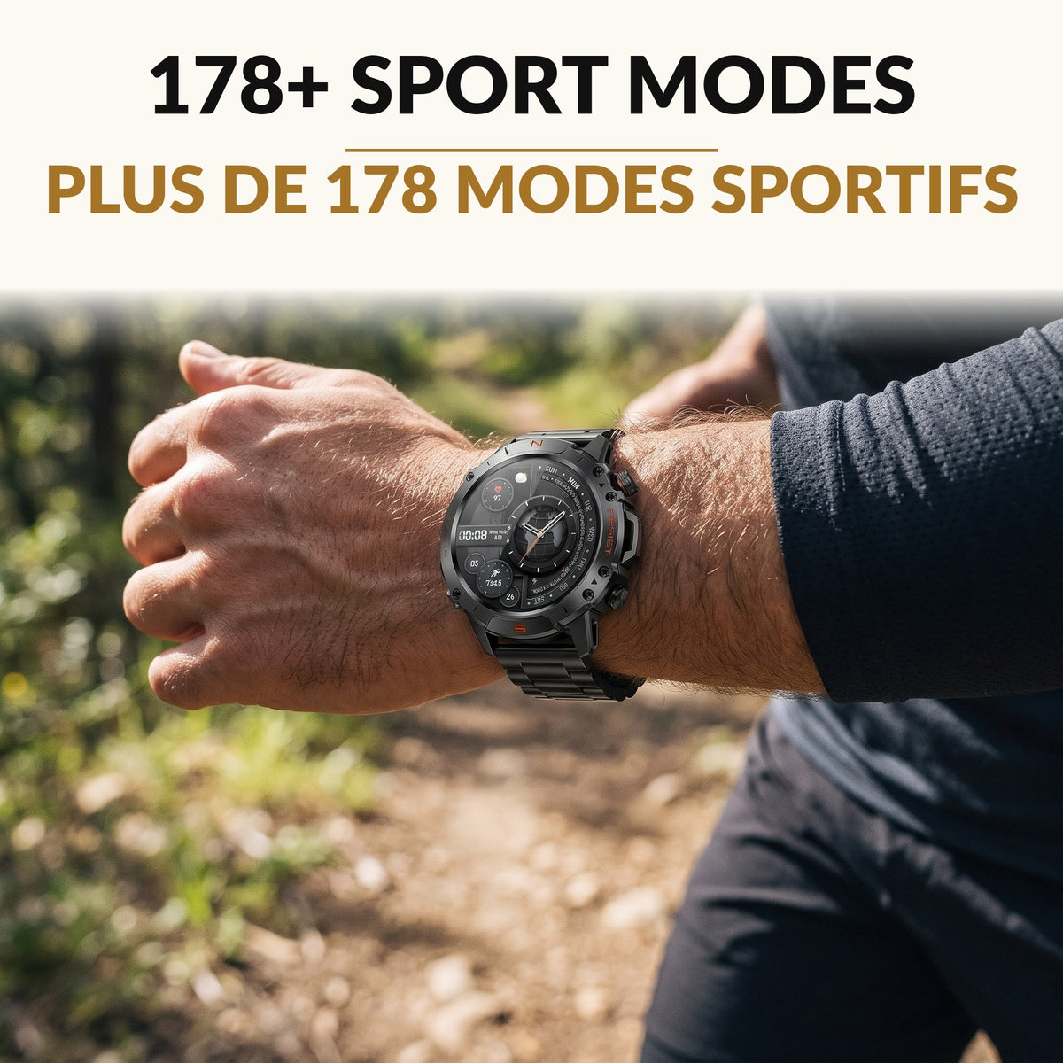 Rugged Smart Watch for Men 1.43 Inch AMOLED Always On Display 5ATM Waterproof 178 Sport Modes Bluetooth Calling 15 Day Battery with 2 Bands
