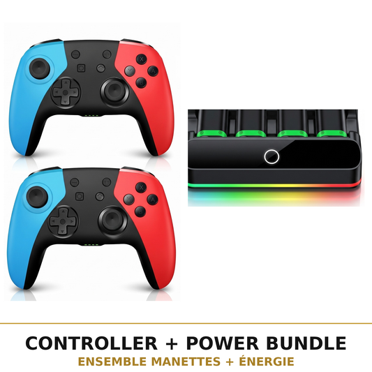 Controller + Power Bundle - Wireless Game Controller 2-Pack with Hall Effect Joysticks, Turbo and Gyro, Plus Rechargeable Battery 4-Pack with Charging Station