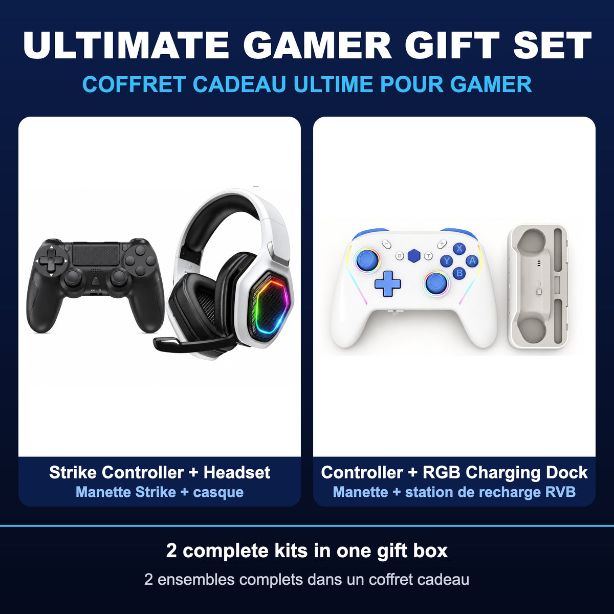 Bigly Brothers Ultimate Nephew Gamer Gift Set — Strike Controller & Headset Set (PS4/PC) + Wireless Controller with RGB Charging Dock