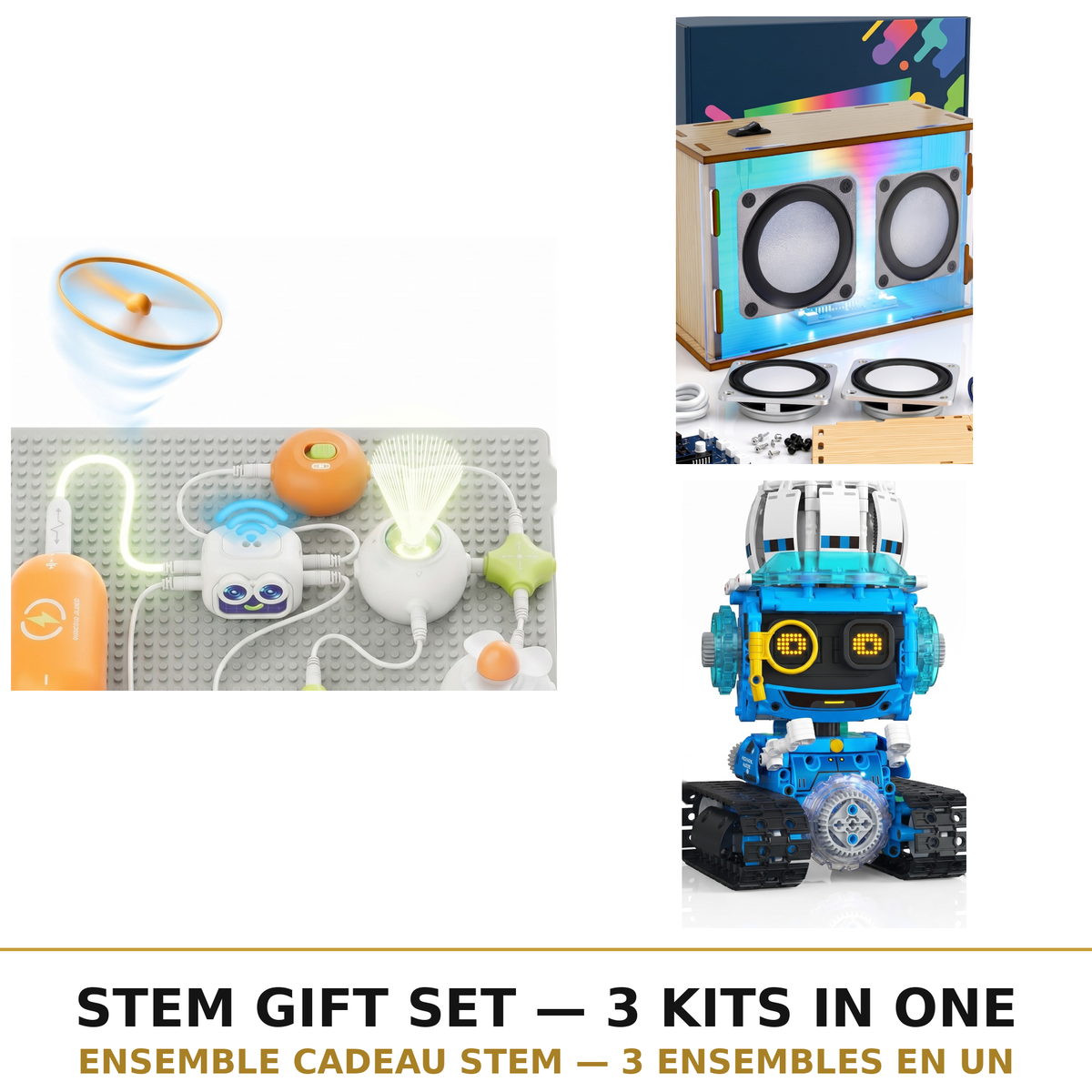 STEM Gift Set Bundle - Electronics Science Kit with 448+ Circuit Projects, DIY Wireless Speaker Building Kit and 5-in-1 Remote Control Robot Building Kit