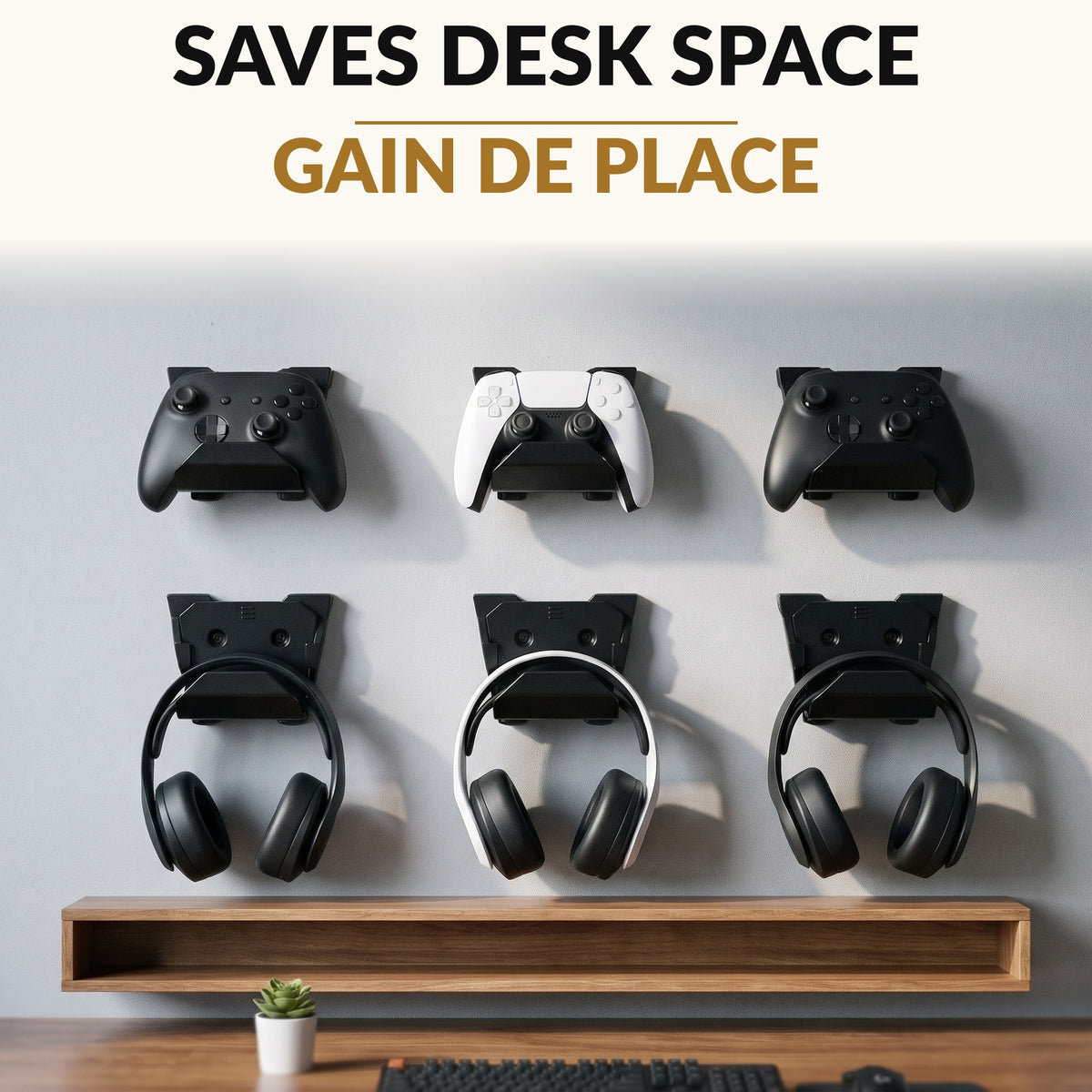 Controller and Headset Wall Mount 6 Pack Black Universal Game Controller Holder Stand with Adhesive and Screw Install Space Saving Gaming Room Storage