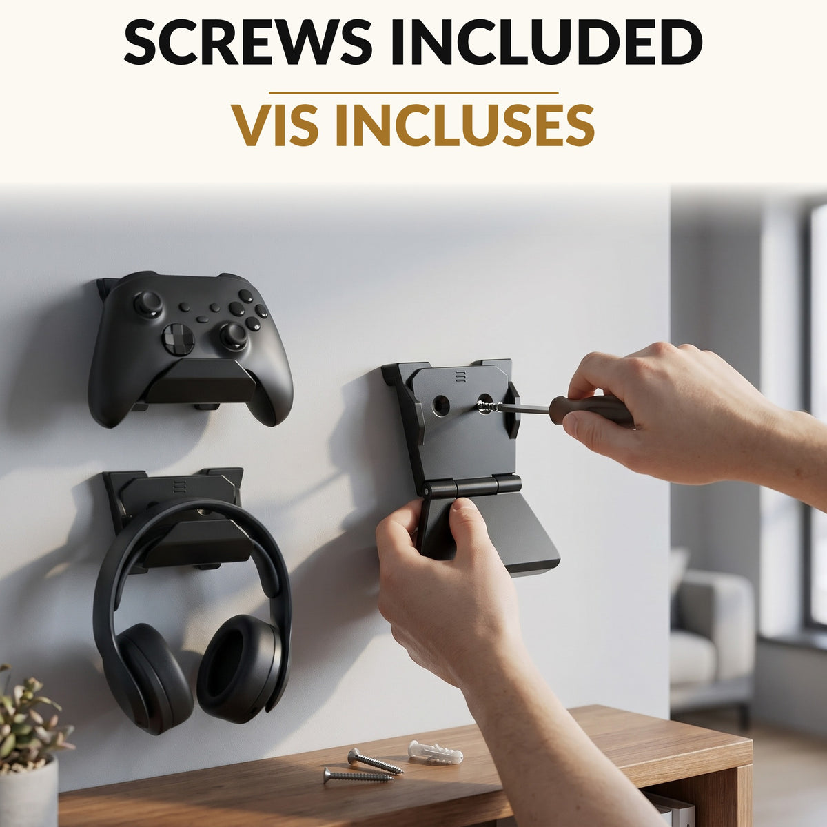 Controller and Headset Wall Mount 6 Pack Black Universal Game Controller Holder Stand with Adhesive and Screw Install Space Saving Gaming Room Storage