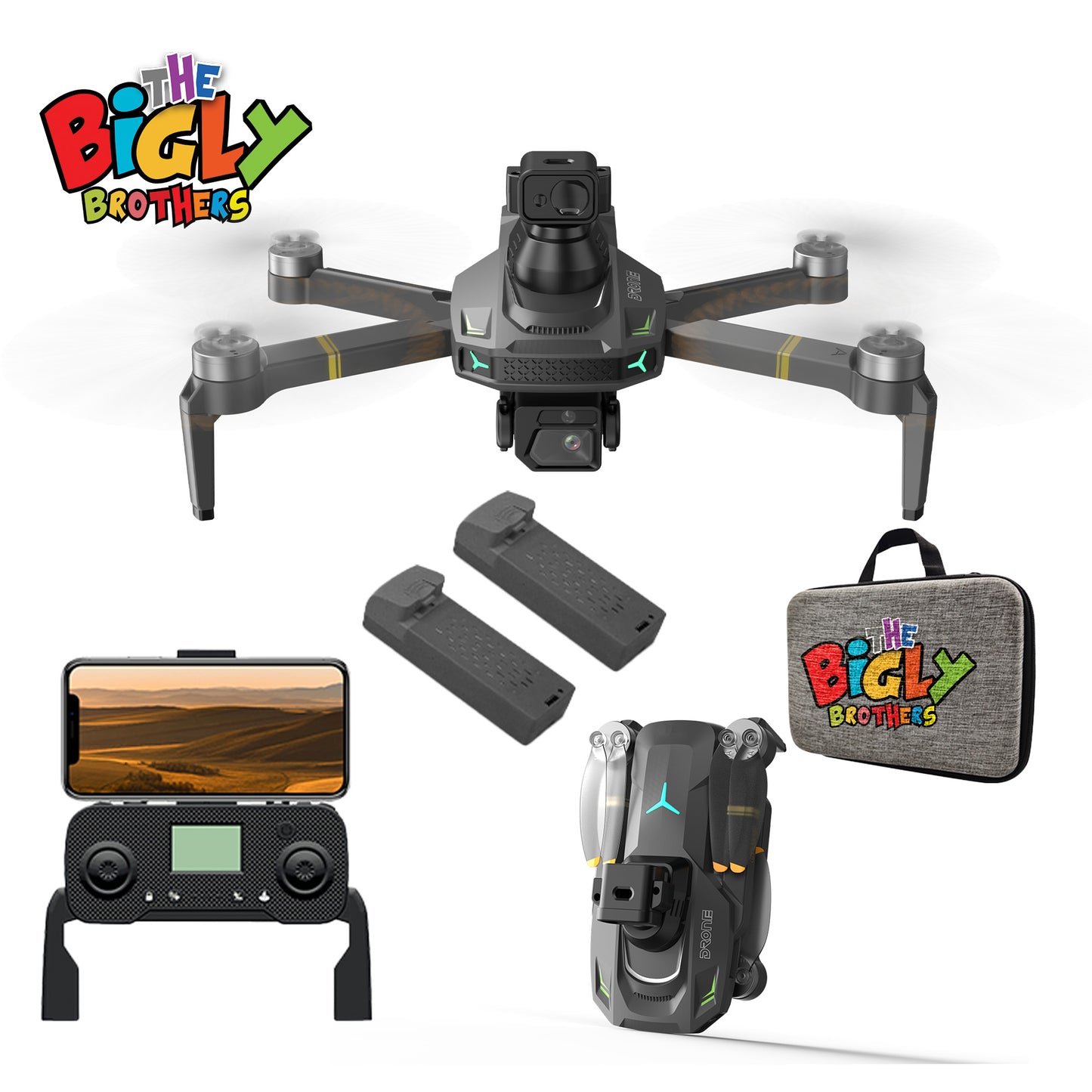 The Bigly Brothers E59 Mark III Delta Black Superior Edition, 60-Min Flight Time, Obstacle Avoidance Drone with Camera, 720 Degrees of Obstacle Avoidance Drone with Carrying Case Below 249g