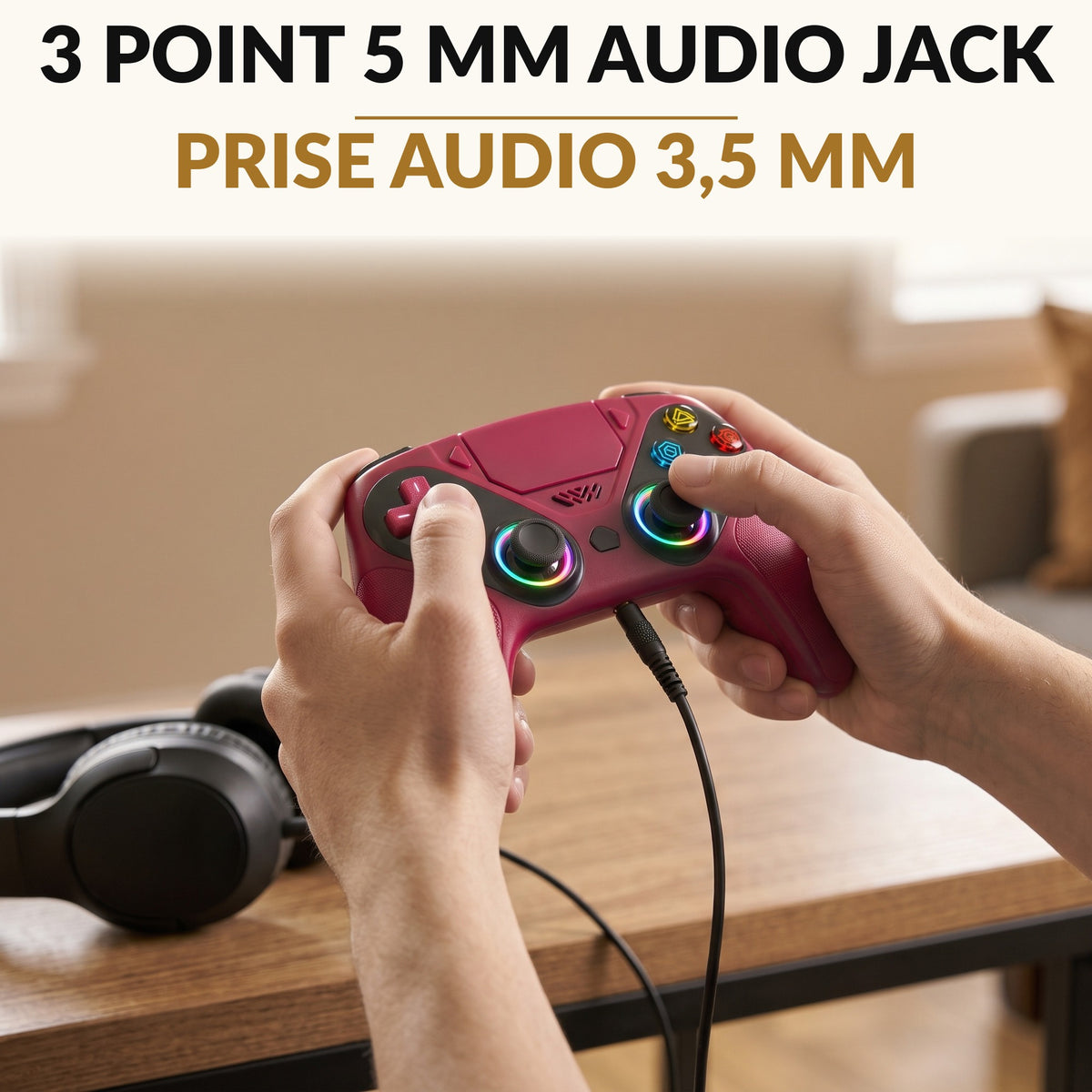 PS5 Wireless Controller — LED Game Controller with Customizable RGB Lights, Dual Vibration, 6-Axis Gyro, Macro and Turbo, Built-In Speaker and 3.5mm Audio Jack for PS5 and PC