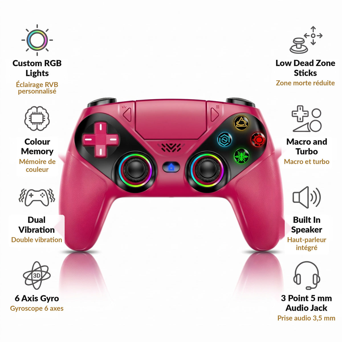 PS5 Wireless Controller — LED Game Controller with Customizable RGB Lights, Dual Vibration, 6-Axis Gyro, Macro and Turbo, Built-In Speaker and 3.5mm Audio Jack for PS5 and PC