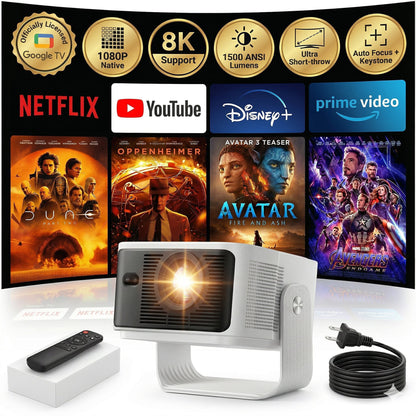 Brother Eye Mark III Elite Edition Officially Licensed Google TV 4K Smart Projector, 1500 Lumens, WiFi Bluetooth Portable Movie Projector with Auto Focus, Wireless Proyector for Phone/PC/Gaming