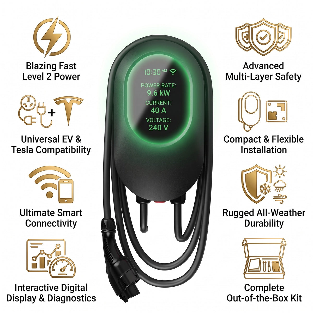 Edison Level 2 EV Charger — 9.6 kW Home Charging Station
