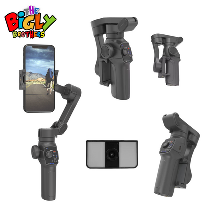 The Bigly Brothers Steady Arms 1 Vlogging 3-Axis Gimbal: Smart AI Face Tracking, Foldable Phone Stabilizer for All Phones (Android & iPhone), Vlogging Mode, Remote Gesture Control on iOS