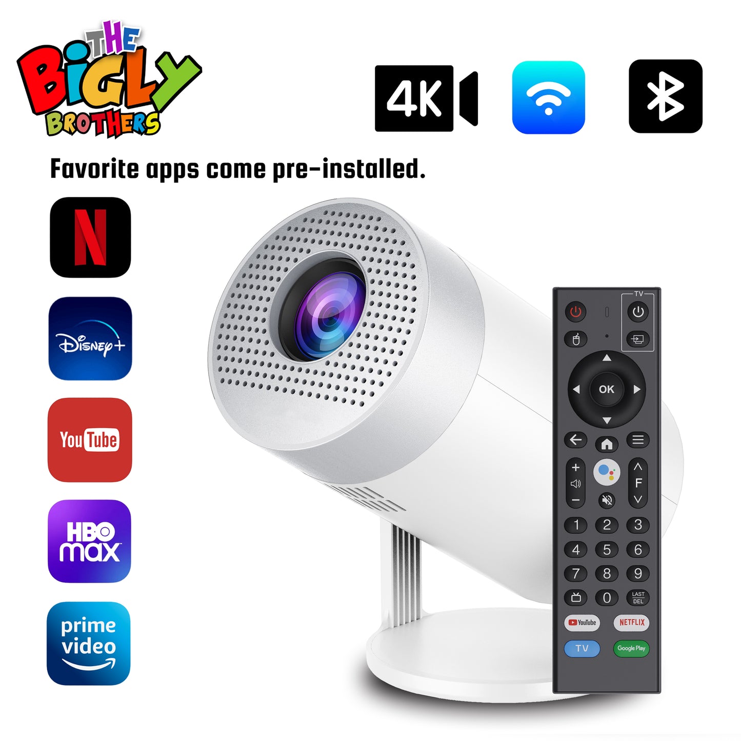 Brother eye 4k Mini projector 300 lumens , Built-in speaker , Pre installed Apps, up to 200 inch size display , 2gb ram ultra fast , All in One Super Mini Projector