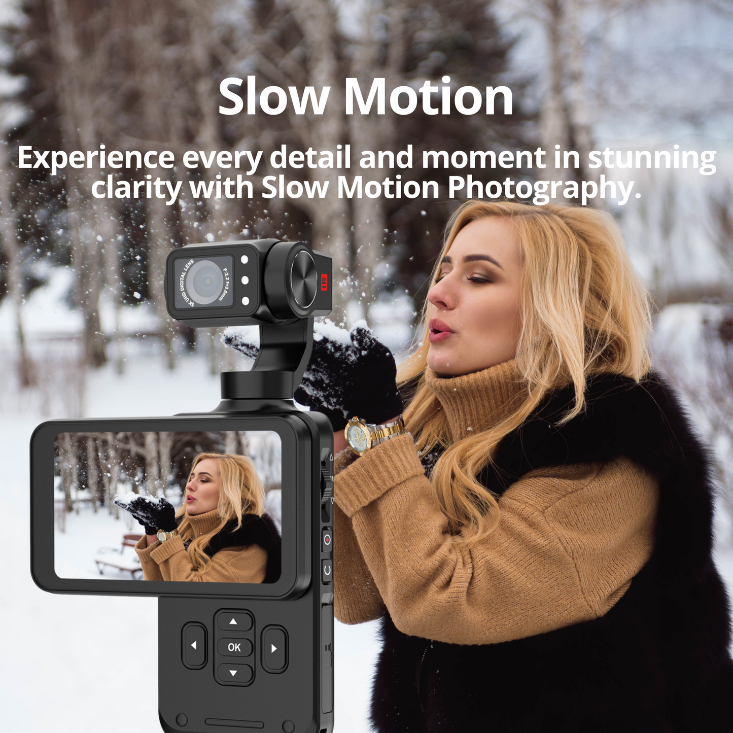 The Bigly Brothers Nimble 1 World largest Pocket Camera Screen 3.5-inch vlogging Camera screen, 3-axis EIS Stabilization, 5k @30fps, 4k @60fps , AI Face tracking, IR night Vision, 120° wide-angle, 180° rotatable screen great for youtube