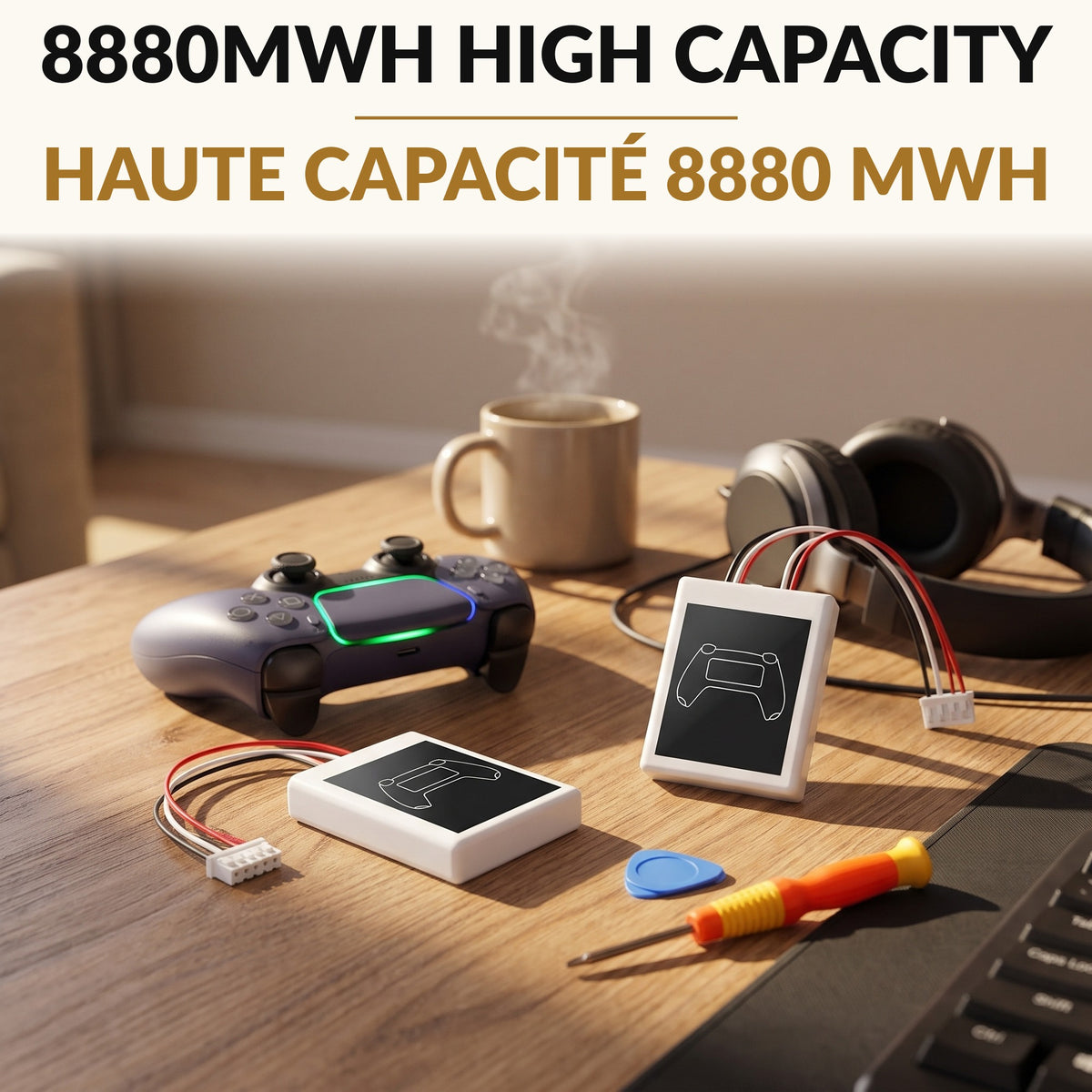 Controller Replacement Battery 2 Pack 8880mWh High Capacity Rechargeable Lithium Ion with Install Tool Kit and Overcharge Protection for Extended Gaming