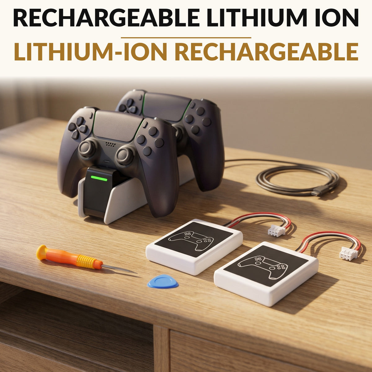 Controller Replacement Battery 2 Pack 8880mWh High Capacity Rechargeable Lithium Ion with Install Tool Kit and Overcharge Protection for Extended Gaming