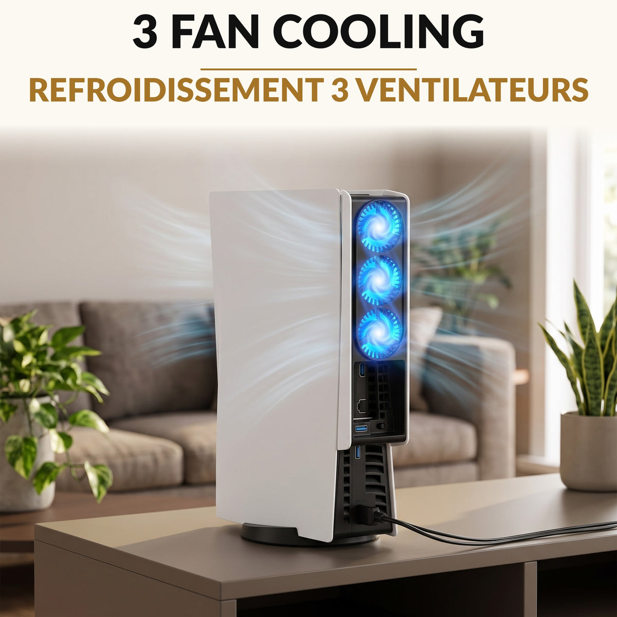Quiet Cooling Fan for Slim Game Console with 3 Fans Auto Temperature Sensor Blue LED Light 2 Speeds and Extra USB Port for Disc and Digital Editions