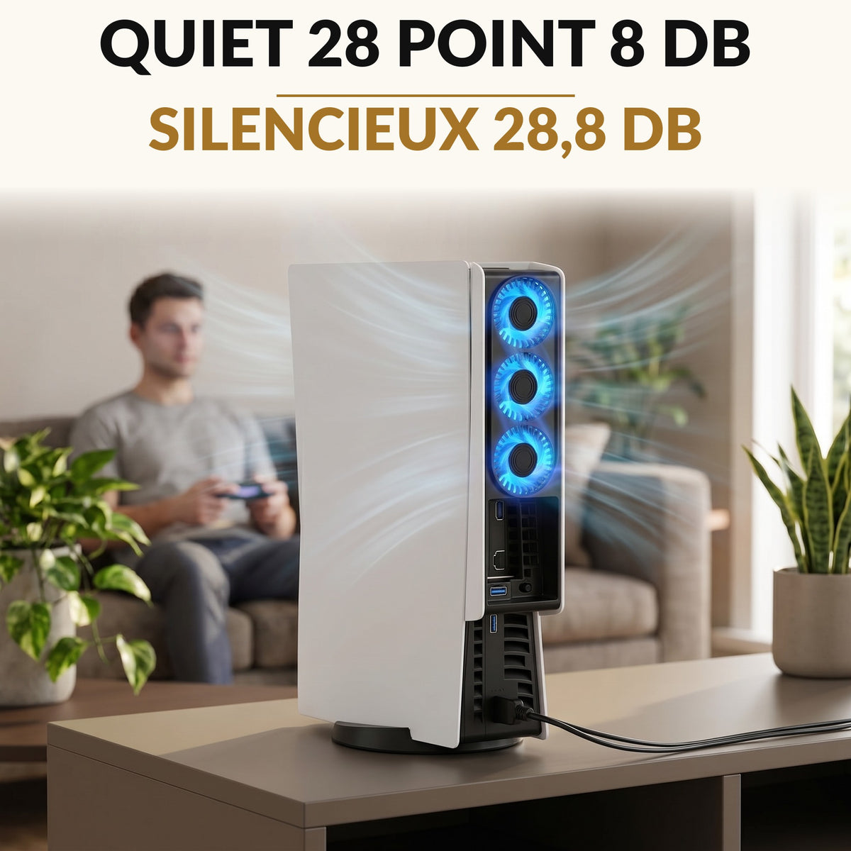 Quiet Cooling Fan for Slim Game Console with 3 Fans Auto Temperature Sensor Blue LED Light 2 Speeds and Extra USB Port for Disc and Digital Editions